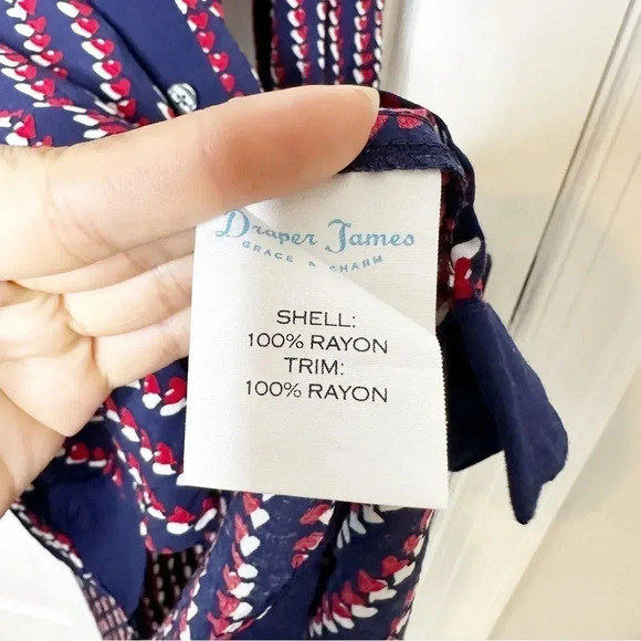 DRAPER JAMES Long Sleeve Shirt Dress Navy Red Heart Print Size 6 Preppy - Picture 3 of 7